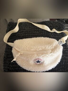 Converse Cream Sherpa Belt Bag with Navy and Red Logo